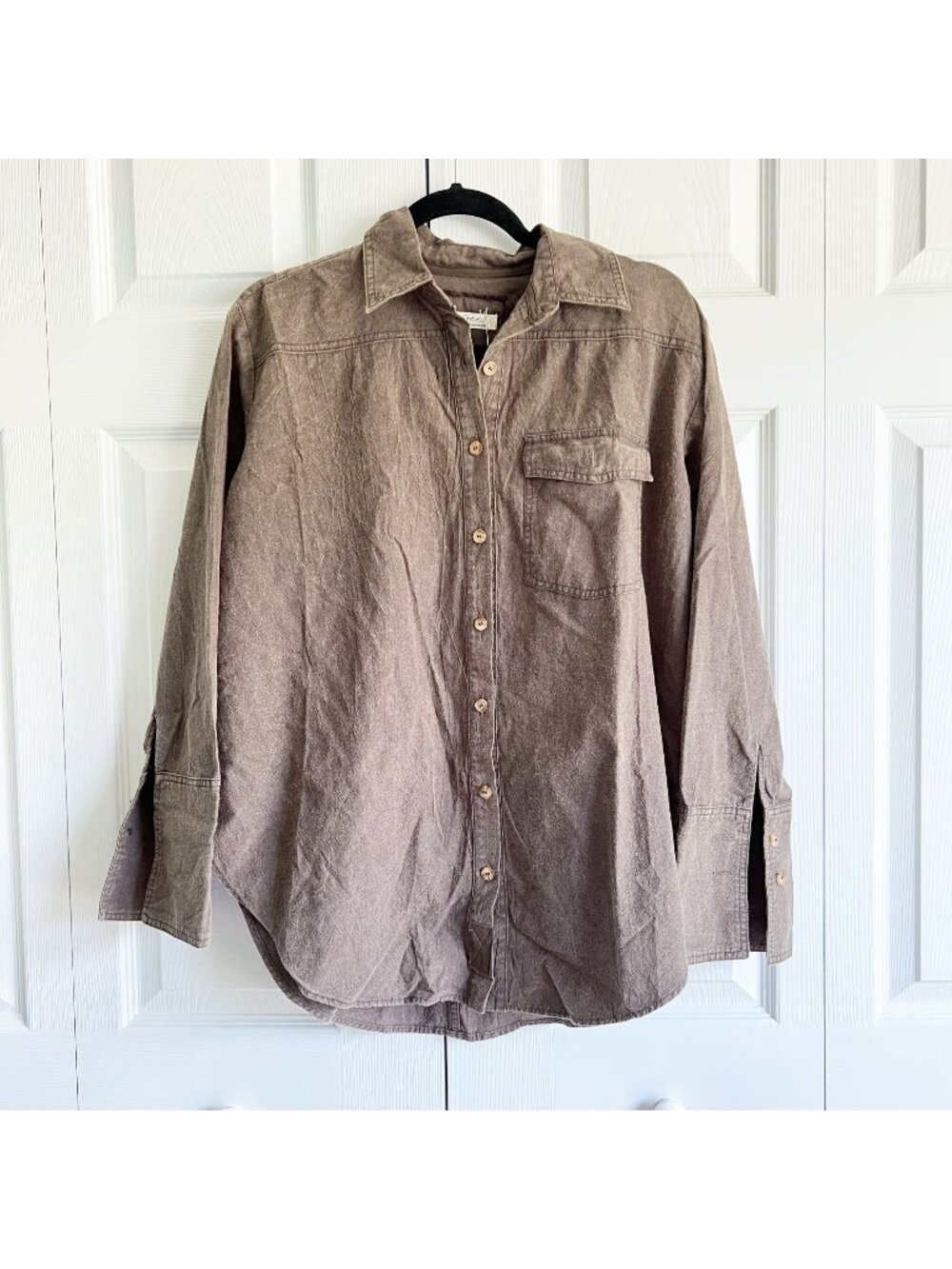 Free People Manchester Truffle Combo Button Front Shirt Women's Size X-Small XS